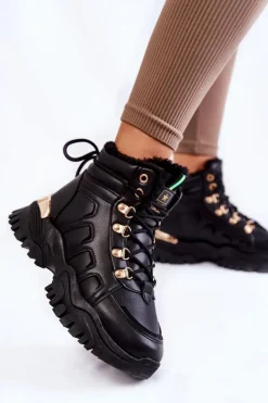 Evento Damskie Trapery|Botki Sznurowane*Damskie Ocieplane Botki Trapery Na Platformie Czarne Ofelia