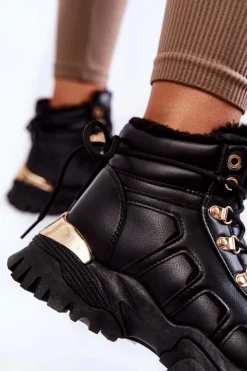 Evento Damskie Trapery|Botki Sznurowane*Damskie Ocieplane Botki Trapery Na Platformie Czarne Ofelia