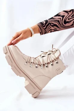 Damskie Boto Damskie Ocieplane Botki Trapery Beżowe Perfect