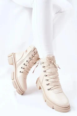 Damskie Boto Damskie Ocieplane Botki Trapery Beżowe Perfect