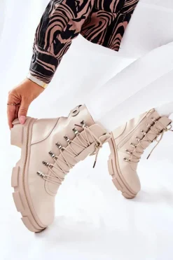 Damskie Boto Damskie Ocieplane Botki Trapery Beżowe Perfect