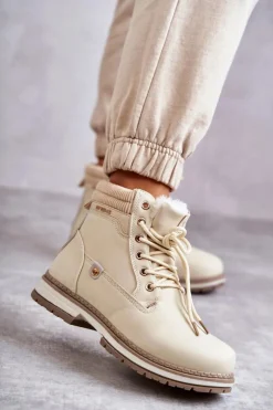 Evento Damskie Trapery|Botki Sznurowane*Damskie Ocieplane Botki Trapery Beżowe Liv