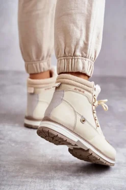 Evento Damskie Trapery|Botki Sznurowane*Damskie Ocieplane Botki Trapery Beżowe Liv