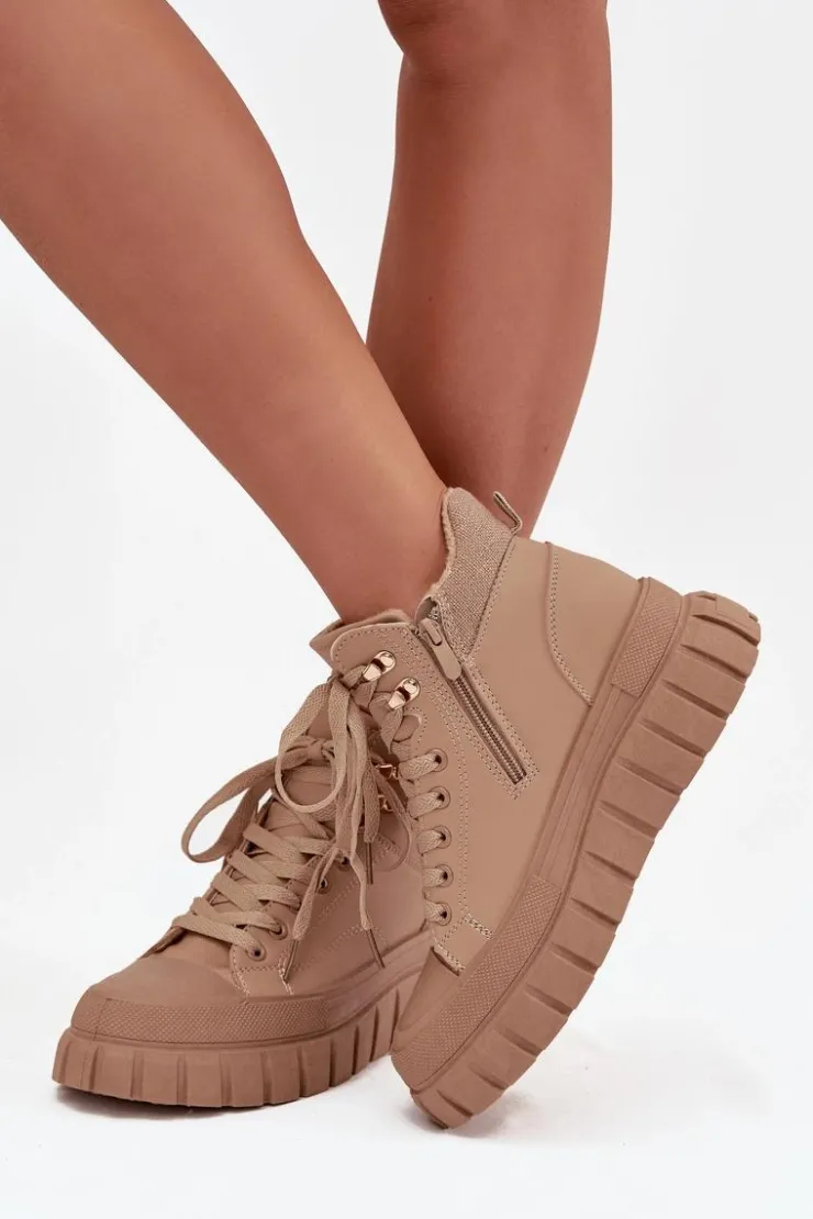 Boto Botki Ocieplane|Damskie Trapery*Damskie Ocieplane Botki Trapery Na Platformie Camel Carenna