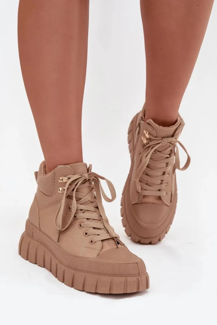 Boto Botki Ocieplane|Damskie Trapery*Damskie Ocieplane Botki Trapery Na Platformie Camel Carenna