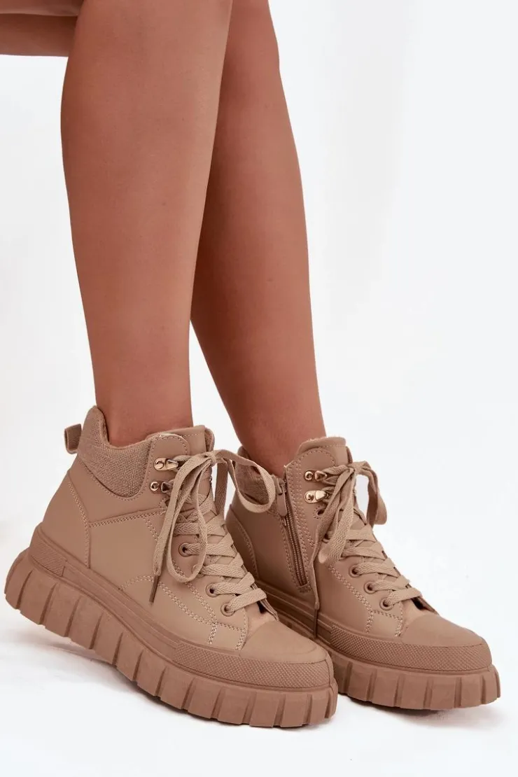 Boto Botki Ocieplane|Damskie Trapery*Damskie Ocieplane Botki Trapery Na Platformie Camel Carenna