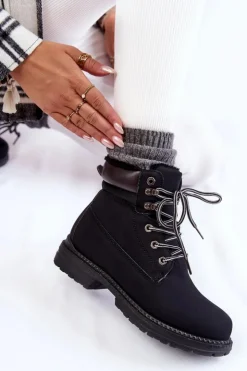 Damskie Boto Damskie Ocieplane Botki Trapery Czarne Lonne