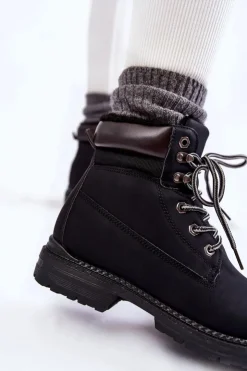 Damskie Boto Damskie Ocieplane Botki Trapery Czarne Lonne