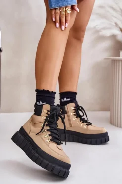 Evento Botki Ocieplane|Damskie Trapery*Damskie Ocieplane Botki Trapery Na Platformie Brązowe Jelenia Brązowy