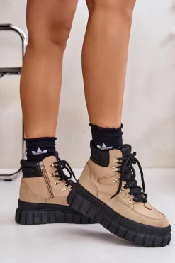 Evento Botki Ocieplane|Damskie Trapery*Damskie Ocieplane Botki Trapery Na Platformie Brązowe Jelenia Brązowy