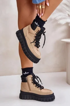 Evento Botki Ocieplane|Damskie Trapery*Damskie Ocieplane Botki Trapery Na Platformie Brązowe Jelenia Brązowy