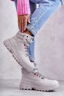 Damskie Lee Cooper Damskie Ocieplane Botki Trapery LCJ-22-01-1373 Szare