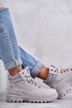 Damskie Lee Cooper Damskie Ocieplane Botki Trapery LCJ-22-01-1373 Szare