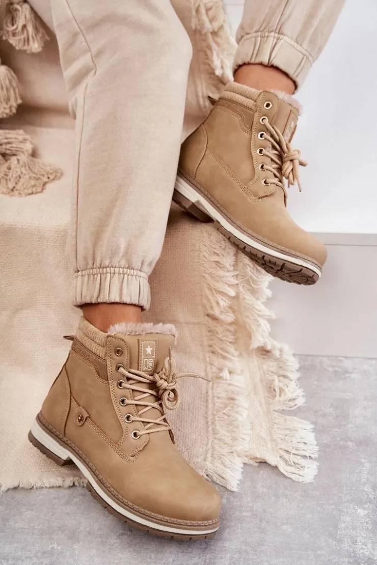 Evento Damskie Trapery|Botki Sznurowane*Damskie Ocieplane Botki Trapery Ciemny Beż Liv
