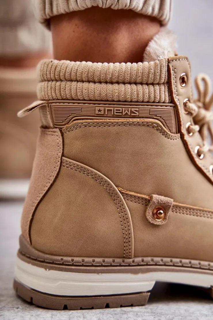 Evento Damskie Trapery|Botki Sznurowane*Damskie Ocieplane Botki Trapery Ciemny Beż Liv