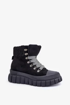 Damskie Evento Damskie Ocieplane Botki Trapery Na Platformie Czarne Alcyhen
