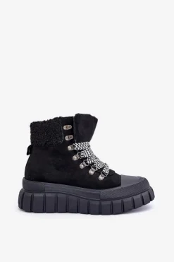 Damskie Evento Damskie Ocieplane Botki Trapery Na Platformie Czarne Alcyhen