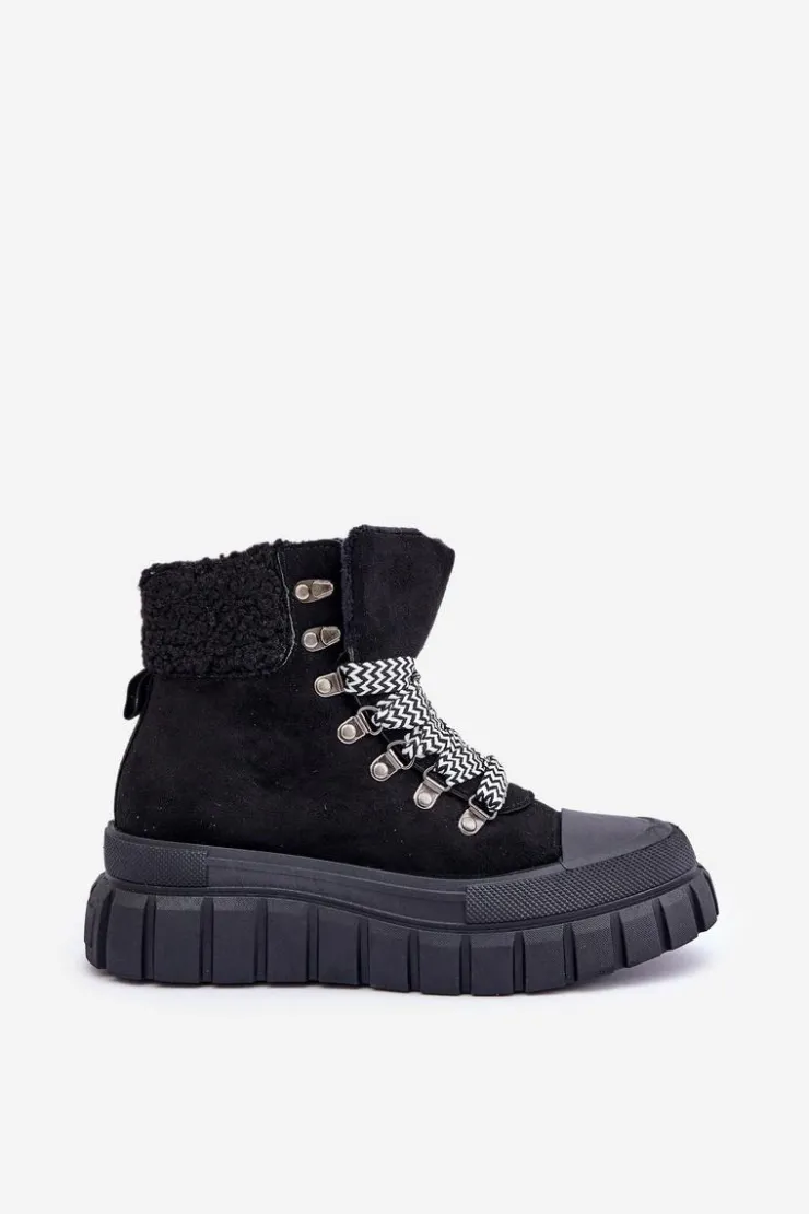 Damskie Evento Damskie Ocieplane Botki Trapery Na Platformie Czarne Alcyhen