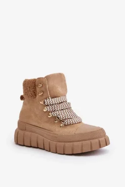 Damskie Evento Damskie Ocieplane Botki Trapery Na Platformie Brązowe Alcyhen