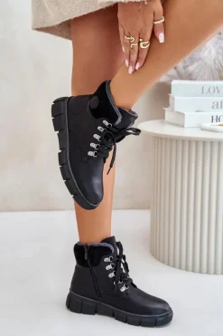 Damskie Boto Damskie Ocieplane Botki Trapery Na Zamek Czarne Mevanisa