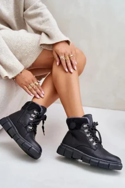 Damskie Boto Damskie Ocieplane Botki Trapery Na Zamek Czarne Mevanisa