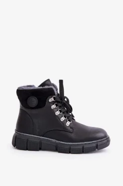 Damskie Boto Damskie Ocieplane Botki Trapery Na Zamek Czarne Mevanisa