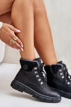 Damskie Boto Damskie Ocieplane Botki Trapery Na Zamek Czarne Mevanisa