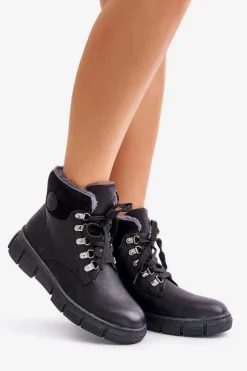 Damskie Boto Damskie Ocieplane Botki Trapery Na Zamek Czarne Mevanisa