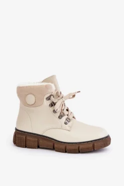 Boto Botki Ocieplane|Damskie Trapery*Damskie Ocieplane Botki Trapery Na Zamek Beżowe Mevanisa Beżowy