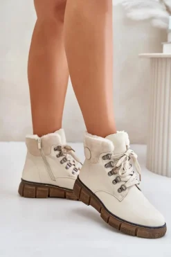 Boto Botki Ocieplane|Damskie Trapery*Damskie Ocieplane Botki Trapery Na Zamek Beżowe Mevanisa Beżowy