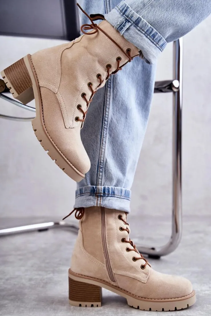 Boto Botki Ocieplane|Damskie Trapery*Damskie Ocieplane Botki Trapery Na Obcasie Beżowe Julieta