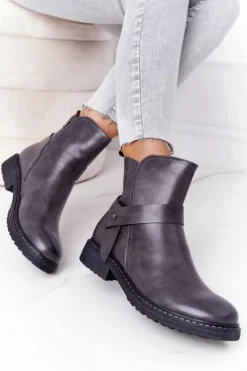 Damskie Boto Damskie Ocieplane Botki Workery Szare Alivia