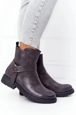 Damskie Boto Damskie Ocieplane Botki Workery Szare Alivia