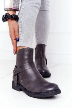 Damskie Boto Damskie Ocieplane Botki Workery Szare Alivia