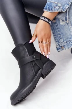 New Boto Damskie Ocieplane Botki Workery Czarne Alivia