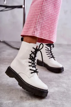 Boto Botki Sznurowane|Botki Zimowe Damskie*Damskie Ocieplane Botki Wężowe Białe Salma