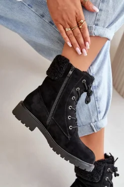 Damskie Boto Damskie Ocieplane Botki Workery Na Zamek Czarne Mivael