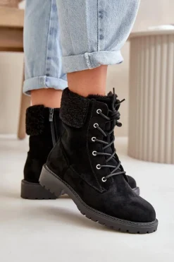 Damskie Boto Damskie Ocieplane Botki Workery Na Zamek Czarne Mivael