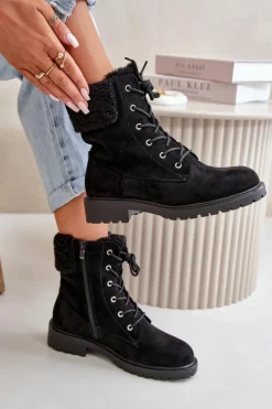 Damskie Boto Damskie Ocieplane Botki Workery Na Zamek Czarne Mivael