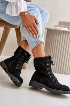 Damskie Boto Damskie Ocieplane Botki Workery Na Zamek Czarne Mivael