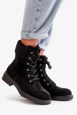 Damskie Boto Damskie Ocieplane Botki Workery Na Zamek Czarne Mivael
