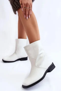 Outlet Boto Damskie Ocieplane Botki Wsuwane Białe Calan