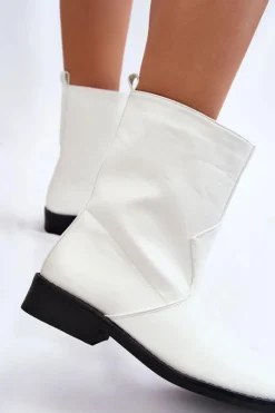 Outlet Boto Damskie Ocieplane Botki Wsuwane Białe Calan