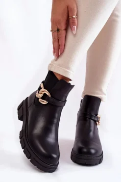 Boto Czarne Botki|Botki Zimowe Damskie*Damskie Ocieplane Botki Workery Z Ozdobą Czarne Ruth