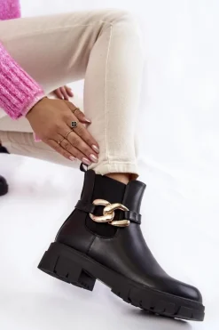 Boto Czarne Botki|Botki Zimowe Damskie*Damskie Ocieplane Botki Workery Z Ozdobą Czarne Ruth