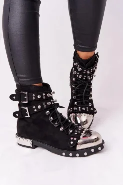 Discount Boto Damskie Ocieplane Botki Workery Z Dżetami Zamszowe Czarne Lu Boo