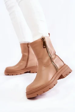 Damskie Boto Damskie Ocieplane Botki Z Suwakami Nude Jette