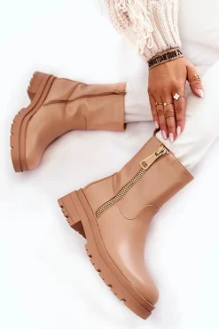 Damskie Boto Damskie Ocieplane Botki Z Suwakami Nude Jette