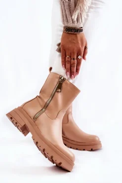 Damskie Boto Damskie Ocieplane Botki Z Suwakami Nude Jette