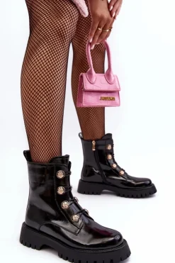 Damskie Damskie buty S.Barski Damskie Ocieplane Botki Z Ozdobnymi Guzikami D&A MR870-51 Czarne